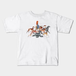 Walking the Sighthounds.   red hair. Kids T-Shirt